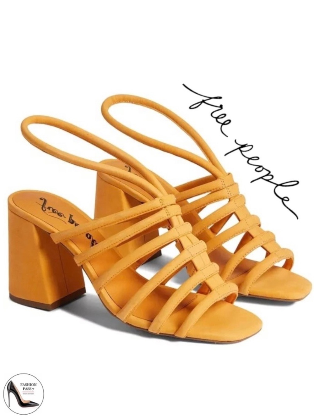 Free People Colette Cinched heel Yellow Leather Slingback Sandal Boho Shoes 39